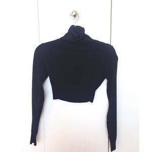 Black Turtle Neck Lightweight Sweater Crop Top